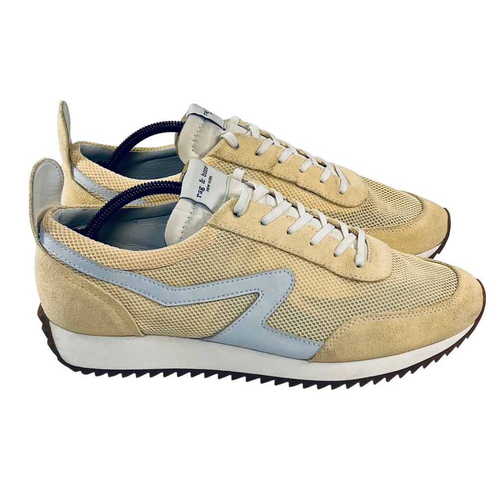 Rag & Bone Retro Runner Trainer Womens 44.5 Yellow Suede Mesh Fashion Sneakers